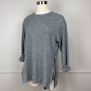 Varley Sierra Womens Knit Sweater Size M Gray Marl Ribbed Crew Neck Side Zippers